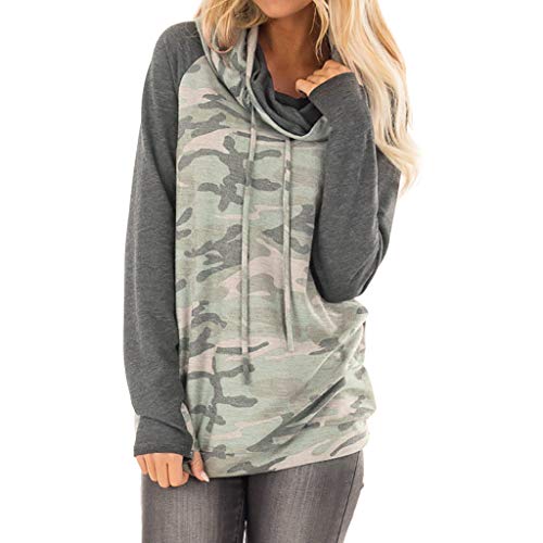 Wintialy 2019 Women's Print Casual Turtleneck Top Long Sleeve Military Color Blouse Gray