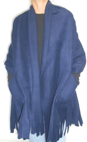 Polar Fleece Fringed Shawl/Wrap/Shoulder Cozy with Pockets. 78" x 27"