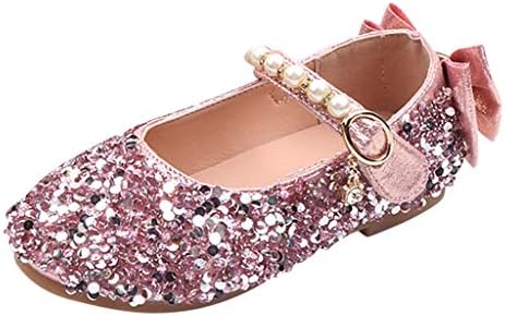 Girls Princess Shoes Wedding Party Glitter Dress Up Low Heel Sandals Kids Crystal Bling Bowknot Single Shoes Prom Dancing Ballroom Shoes Sandals for 3-14 Year Old