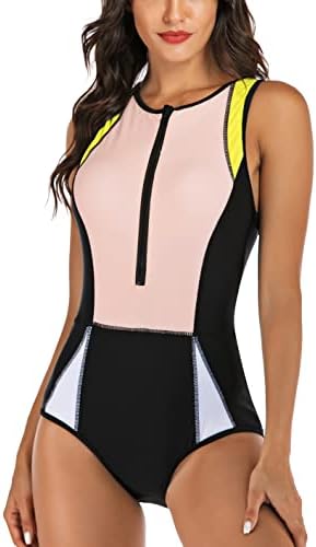 TOKX Women's One Piece High Neck Sleeveless Bathing Suits Zipper