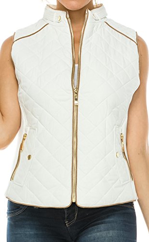 Active USA Quilted Padding Vest With Suede Piping Details Sizes from S to 3XL (Off White-Medium)