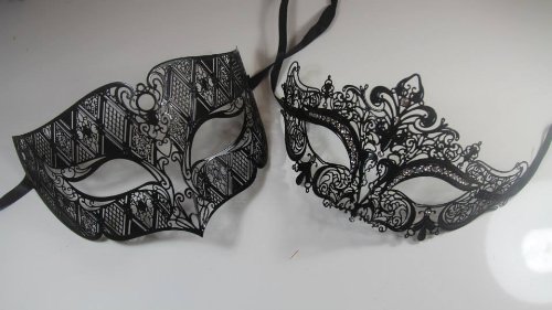 Masquerade Couples Venetian Elegant Impression Masks - 2 Piece Black Colored Set by VentianMasks