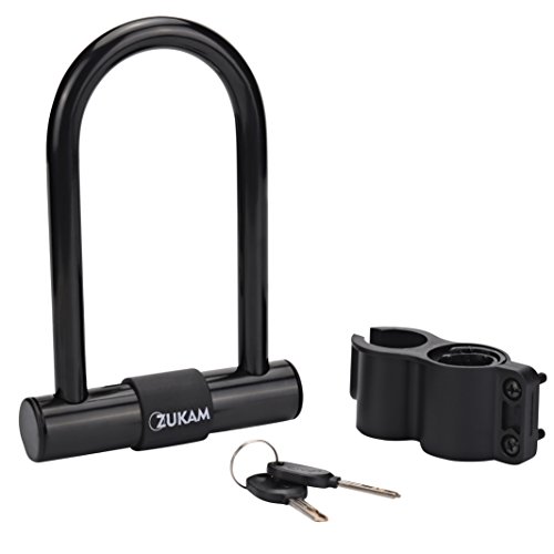 ZUKAM Bike Lock Heavy Duty Bicycle U Lock with 4FT/1.2M Flexible Steel Loop Cable and Bike Mounting Bracket