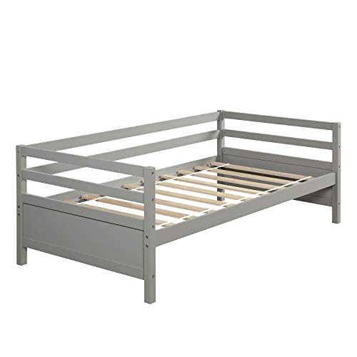 Daybed with Trundle, Rockjame Premium Twin Bed Frame with Strong Solid Wood Slat Support, Easy Assembly, No Box Spring Needed (Gray) - Thumbnail 3