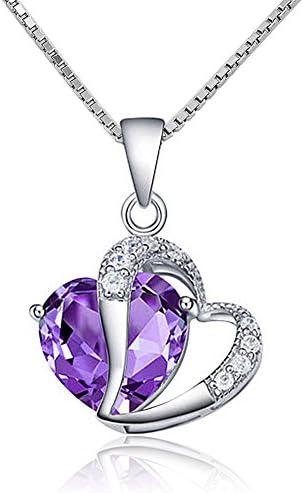 Valentines Day Gifts CharmSStory Sterling Silver Purple Heart Shaped Forever Love Pendant Necklaces For Girlfriend 18"