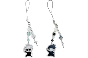 MAMARMOT 2Pack Anime Cell Phone Straps Keychain Goj Geto Figure Y2k Chain Beaded Love Heart Charm Lanyard for Phone Bag Pendants