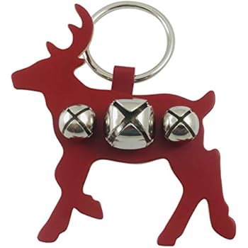 Westmon Works Christmas Reindeer Sleigh Bells Door Hanger with Brass Bells and Red Leather Made in The USA