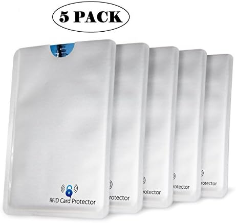 RFID Blocking Sleeves (5 Blocking Sleeves) Prevent Identity and Credit Card skimming by NFC or RFID Scanners. Designed for men and women wallets, Great for Traveling or Stocking Stuffers