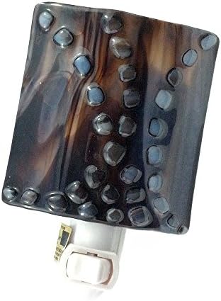 Stylish Design Brown Stained Glass Night Light Wood Tone with Curvy Lines, Handmade in the USA by Fashion Glass