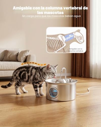 Stainless Steel Cat Fountain: Automatic Cat Drinker – 2.6L Stainless Steel Cat Fountain – Cat Water Dispenser – Pet Water Dispenser – Four Layer Filtration – Hemispherical
