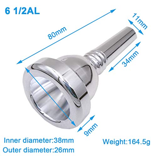 Pakala66 Trombone Mouthpiece 6 1/2ALï¼ŒBaritone and Euphonium Mouthpieceï¼ŒSilver Plated
