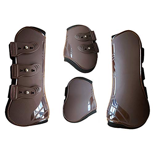 GEZICHTA 4 Pack Adjustable Front Hind Horse Leg Boots Protection Wraps, PU Shell Shockproof Horse Leg Protective Guards Protective Gear for Horse Jumping, Riding, Eventing - Thumbnail 5