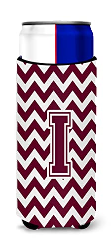 Letter I Chevron Maroon and White Ultra Beverage Insulators for slim cans CJ105…