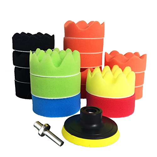 Click Here to See More Images 19pcs Polishing Buffing pads - Buffing Wheel for Drill Waxing Polish Foam Polisher Kit Sponges Buffing Pad Attachment for M10 Drill Adapter