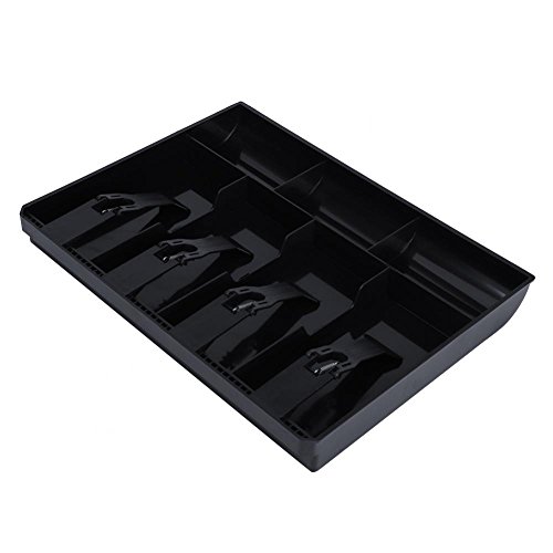Cash Tray Drawer Register Insert Tray Replacement Plastic 4 Bills 3 Coins Compartments Money Storage Box 12.6 x 9.6 x 1.4inch(Black)