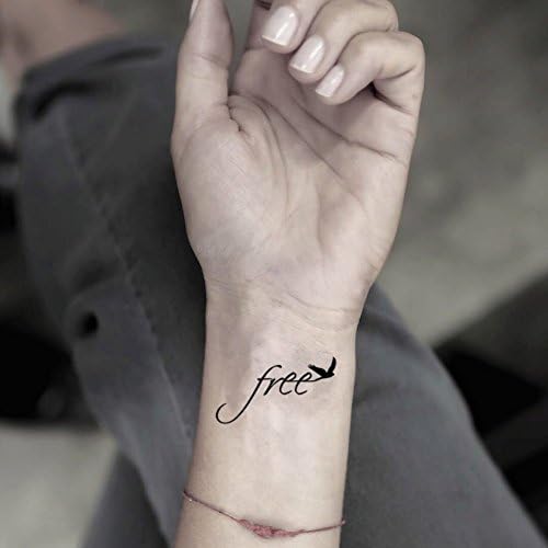 Free Word with Bird Temporary Fake Tattoo Sticker (Set of 2) - ohmytat.com