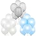 AFTERLOON® Biodegradable Balloons 72 pcs Pearlized White/Silver/Baby Blue 12 Inch Latex Pearl Color, Thickened Extra Strong Latex Helium Float, for Baby Gender Wedding Birthday Party Decorations