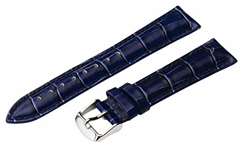 12mm 2 Piece Ss Leather Classic Croco Grain Solid Navy Blue Interchangeable Replacement Watch Band Strap