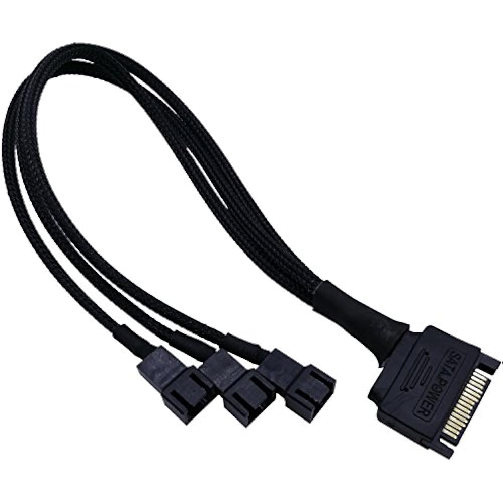 Comeap Sata To 3X 3 Pin Male Sleeved Computer Case Fan Power Splitter