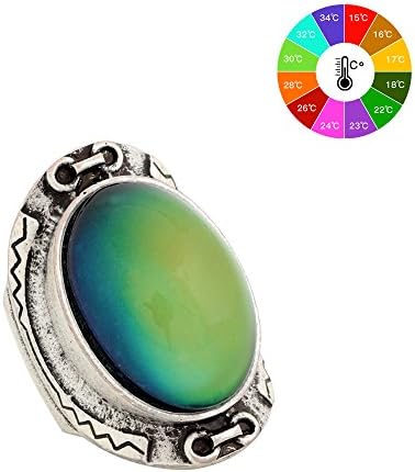 MOJO JEWELRY Bohemia Style Classic Antique Sterling Silver Plating Big Oval Stone Color Change Mood Ring MJ-RS033
