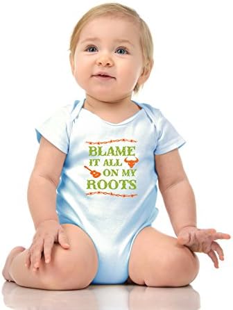 Pure Soul Blame IT On My Roots - Funny Country Baby Romper Onesie Unisex WARPPED and Protected With A Clear Poly Bag (0-6 Months, Light Blue)