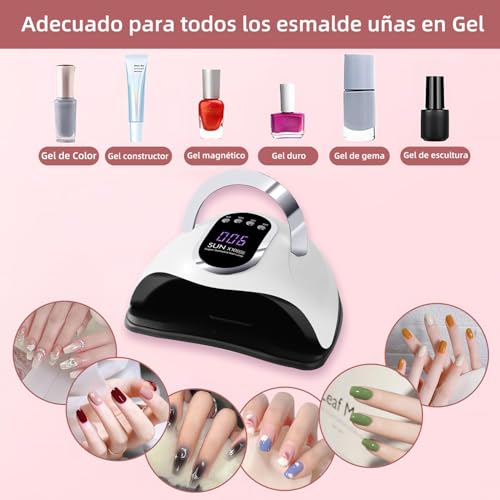 Lámpara de 280W UV/LED Lámpara para Uñas(con un par de guantes),Secador 66 Luces de Uñas,sensor de uña,con 4 Ajustes de Temporizador y Pantalla LCD de curado portátil