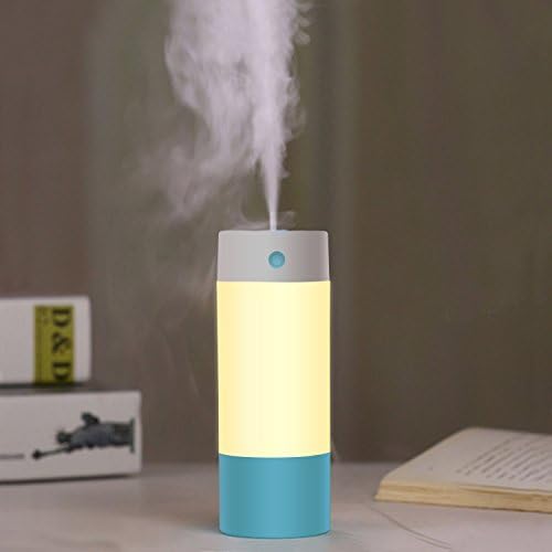 Mini Humidifier Night Light, HFAN 250mL Portable Cool Mist Ultrasonic Humidifiers for Night Light Mode, USB Powered and Whisper Quiet for Baby Bedroom Office Home Car (Blue)