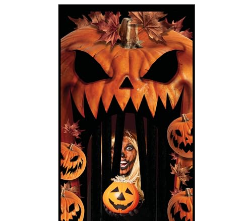 FIESTAS GUIRCA | Decoración de Puerta Cortina de Calabazas (145x240 cm) - Decoración de Halloween para Pared, Puerta y Ventana - Ideal para Fiestas y Celebraciones - Naranja y Negro
