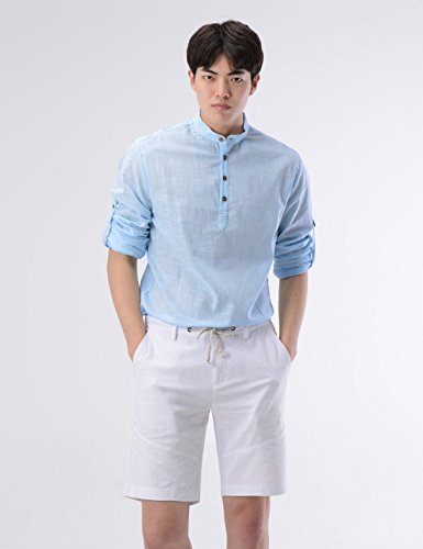 NEARKIN (NKNKN350 Beloved Men Henley Neck Long Sleeve Daily Look Linen Shirts Sky US M(Tag Size M) - Thumbnail 5