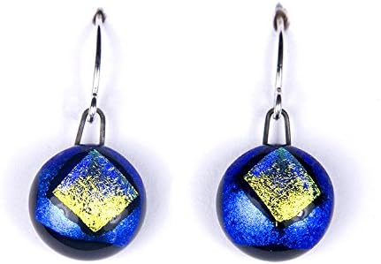 Dangle Earrings Holographic Cobalt, Handmade Glass