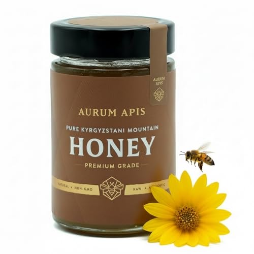 Aurum Apis Raw Kyrgyzstani Mountain Honey - 100% Pure Wild Honey from Kyrgyzstan | Unfiltered Pure Superfood | Natural Immune Support | Natural Sweetener | Non-GMO | Premium 330 Gram Jar