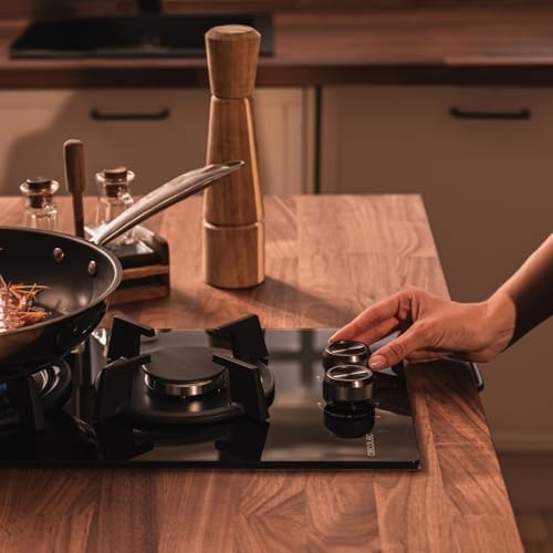 Gaskochfeld Bolero Squad GN 2200S Glass Black, 2 Brenner, 5,25 kW Leistung, Schwarzes Glas, WOK Triplekorona, Gusseisen Einzelgitter, Elektronische Zündung, Sicherheitsventil und GLP-Umrüstung