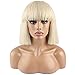 WeKen Fashion Wig Women's Short Bob Kinky Straight Full Bangs Synthetic Hairpieces Blonde