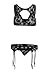 Women Harness Lace Lingerie Set Skirt 3 Pieces Bralettes and Garter Belt Black M