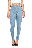 Vibrant Women's Juniors Vintage High Waist Denim Skinny Jeans 15 Light Blue
