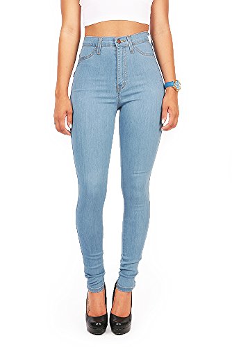 Vibrant Women's Juniors Vintage High Waist Denim Skinny Jeans 15 Light Blue