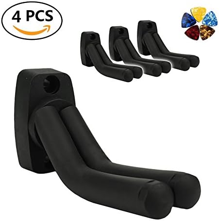 Guitar Hanger 4 Pack Adjustable Guitar Hooks Holders Stands Wall Mount Display Fits All Guitars Bass Banjo with 5 picks free (4 Pack)