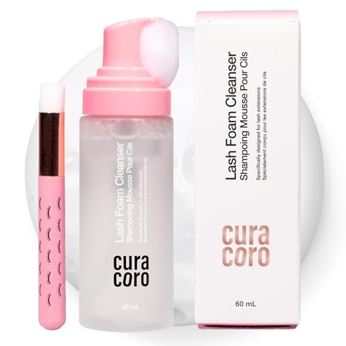 Curacoro 60ML Eyelash Extension Cleanser (Unscented) - Lash Shampoo for Lash Extensions, Eyelash Extension Foam Cleanser for Sensitive Skin, Removes Waterproof Makeup for Professional & Home Use
