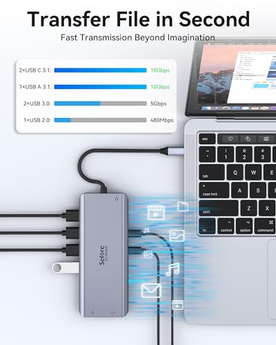 Selore USB C Laptop Docking Station Dual Monitor, USB C HUB Mutilport Adapter with VGA+HDMI+PD+SD Card Reader+USB Ports Compatible for Macbook Dell HP