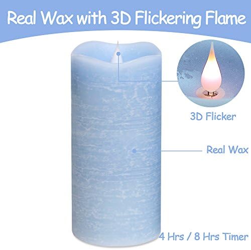 Flameless Candles with Timer, Flickering Flameless Candles, Battery Operated LED Candles with Moving Wick, 7 inch Large Flameless Pillar Candles with Dancing Flame(Blue)(Medium)