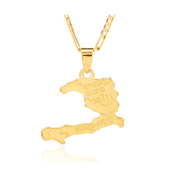 Ethlyn 45cm Chain Haiti Map Necklace Pendants 18K Gold Plated Jewelry Haitian Map Jewelry Gifts
