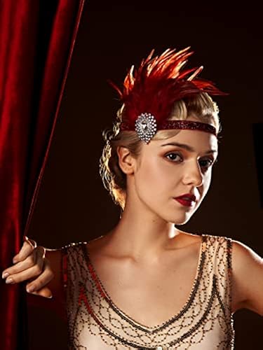 SWEETV Flapper Headband 1920s Headpiece Rhinestone Feather Hair