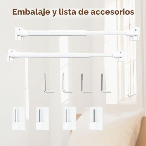 Adjustable Glazing Rods for Window Cabinet Rods Tension Rod Adhesive Curtain Rod Hooks 2pcs 70-120CM