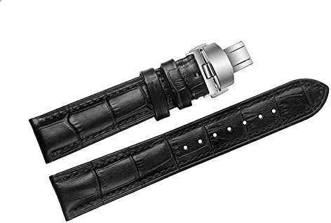 14mm Black Replacement Watch Straps/Bands for Luxury Watches Handmade Genuine Leather Deployment Clasp