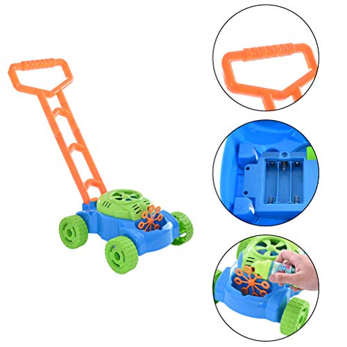 Binory US Fast Shipment Electronic Lawn Mower Bubble Machine Trolley Kids Outdoor Game Toys, Durable Bubble Blower Maker Encourages Pretend Play for Children Ages 3+ Indoor Outside Fun Sports(Blue)
