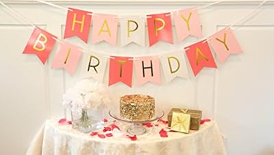 Tri-Color Pink & White Happy Birthday Bunting Banner - Birthday Party Decorations