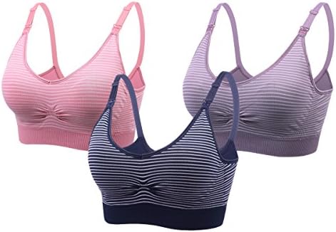 GreatMe 3PACK Women's Seamless Nursing Bra (M, Dark Pink+Black Blue+Purple)