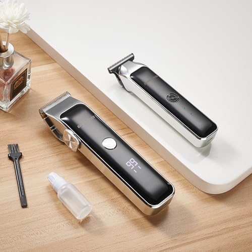 Kit de aparador de cabelo masculino, cabeleireiros de barba sem fios com 7 pentes, esfera de comprimento ajustável, ajustes de velocidade dupla, carregamento USB e lâminas cerâmicas