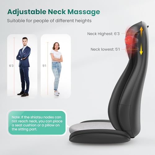 Snailax Improved Shiatsu Massage Seat Cushion with Heat, Massage Pad with Compression Kneading Vibration, Full Body Massager for Back, Neck, Shoulder, Back Massager, Gifts
