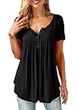 Mystry Zone Casual Shorts for Women Short Sleeve Tunic Tops Crew Neck Ruffle Solid Color Medium Black